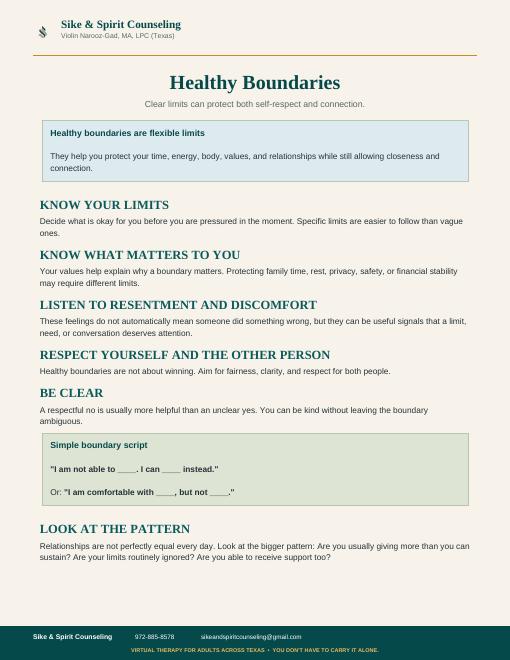 Healthy Boundaries worksheet preview