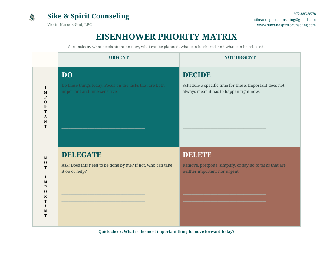 Eisenhower Priority Matrix worksheet preview