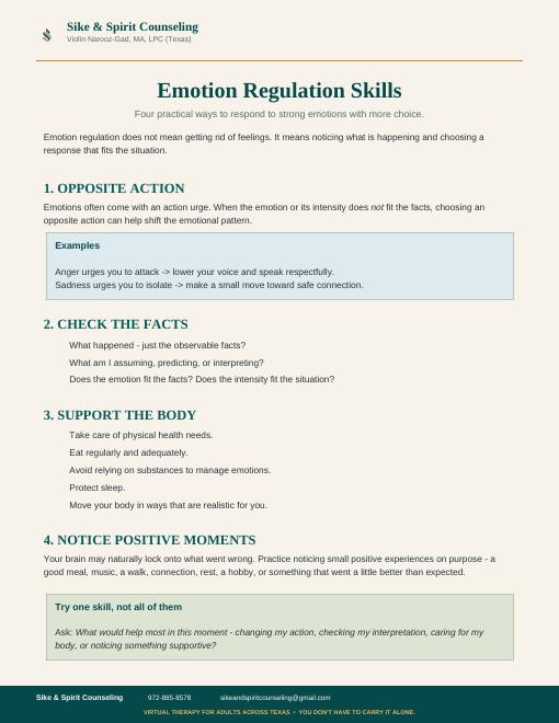 Emotion Regulation Skills worksheet preview