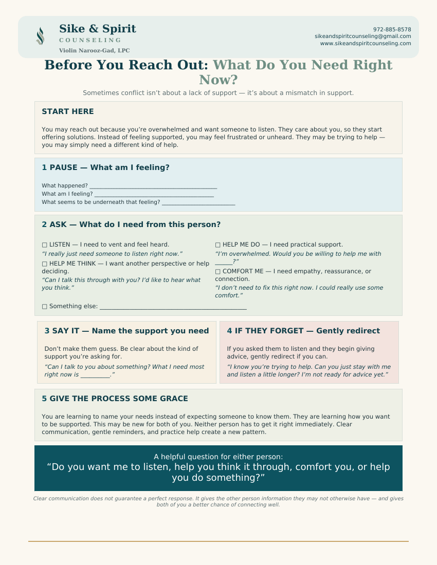 Communicating Your Needs worksheet preview