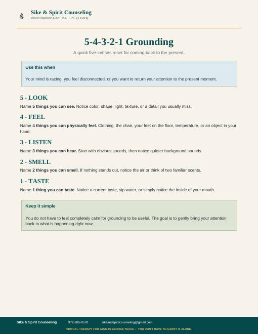 5-4-3-2-1 Grounding worksheet preview