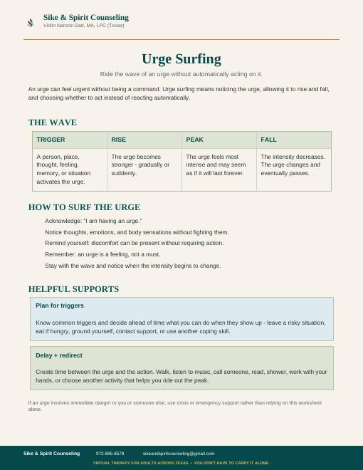 Urge Surfing worksheet preview