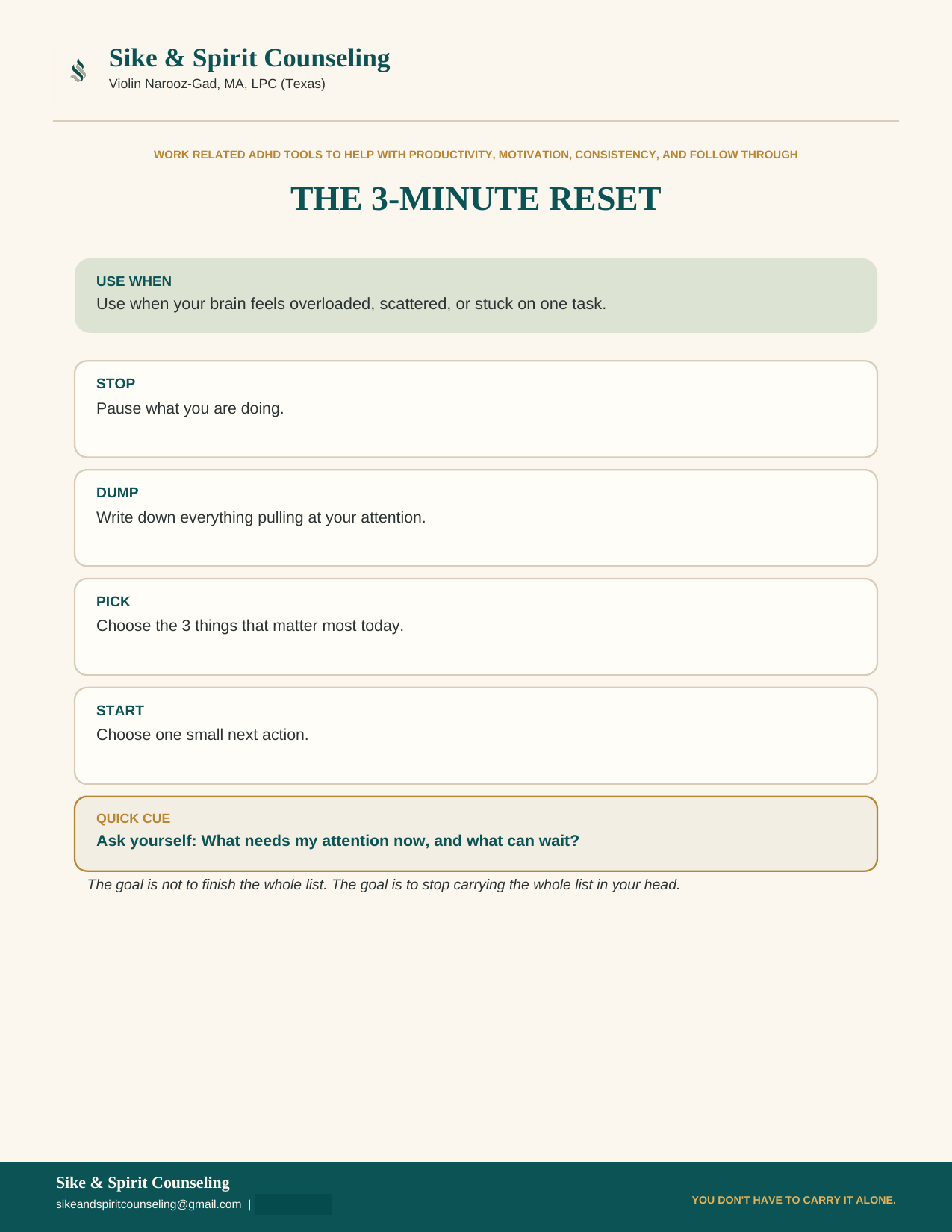 Work-Related ADHD Tools full worksheet preview